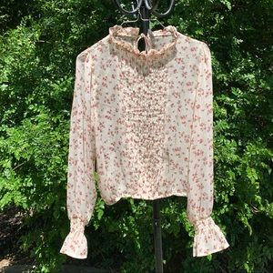 Floral balloon puff sleeve pleated ruffle blouse